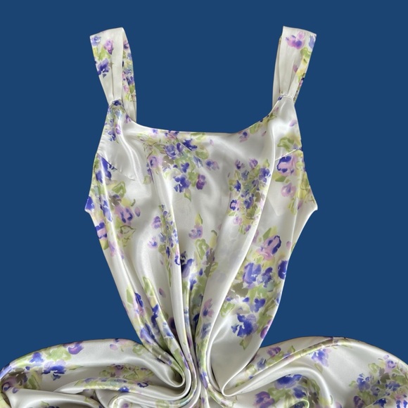 Natori Dresses & Skirts - Natori for Saks Fifth Avenue Cream and Purple Floral Print Slip Dress Chemise 1X